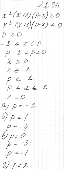 Изображение 2.37. Найдите такое целое значение параметра р, при котором множество решений неравенства х2(х + 2)(р - х) > 0 содержит:а) два целых числа;	б) четыре целых...