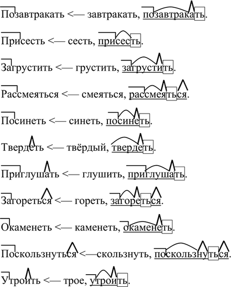 Изображение Обозначьте способ образования глаголов и их состав. От какой части речи образован последний глагол? Подберите однокоренные слова к выделенному слову и запишите их по...