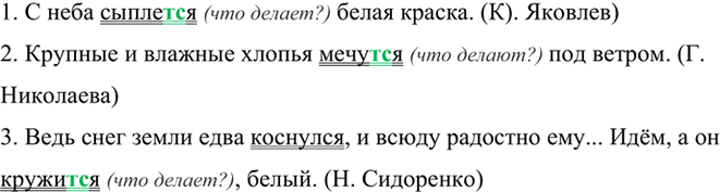 Изображение Спишите. Подчеркните возвратные глаголы.1. С неба сыплет(?)ся белая краска. (Ю. Яковлев) 2. Крупные и влажные хлопья мечут(?)ся под ветром. (Г. Николаева) 3. Ведь снег...