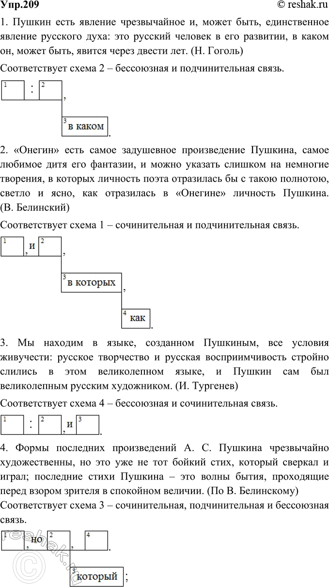 Изображение 209. Сначала расскажите по схемам о видах связи между предикативными частями многочленного сложного предложения. Затем прочитайте вслух данные после схем предложения и...