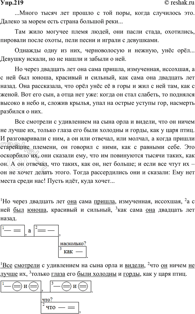 Изображение 219. Изложение. Прочитайте фрагмент легенды о Ларре из рассказа М. Горького «Старуха Изергиль». Перескажите его подробно. Запишите 2-3 сложных предложения с различными...